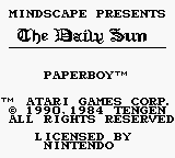 Paperboy title screen for GameBoy